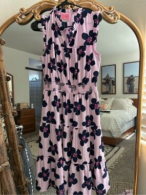 kate spade Light Pink and Navy Floral Ruffled Neck Dress